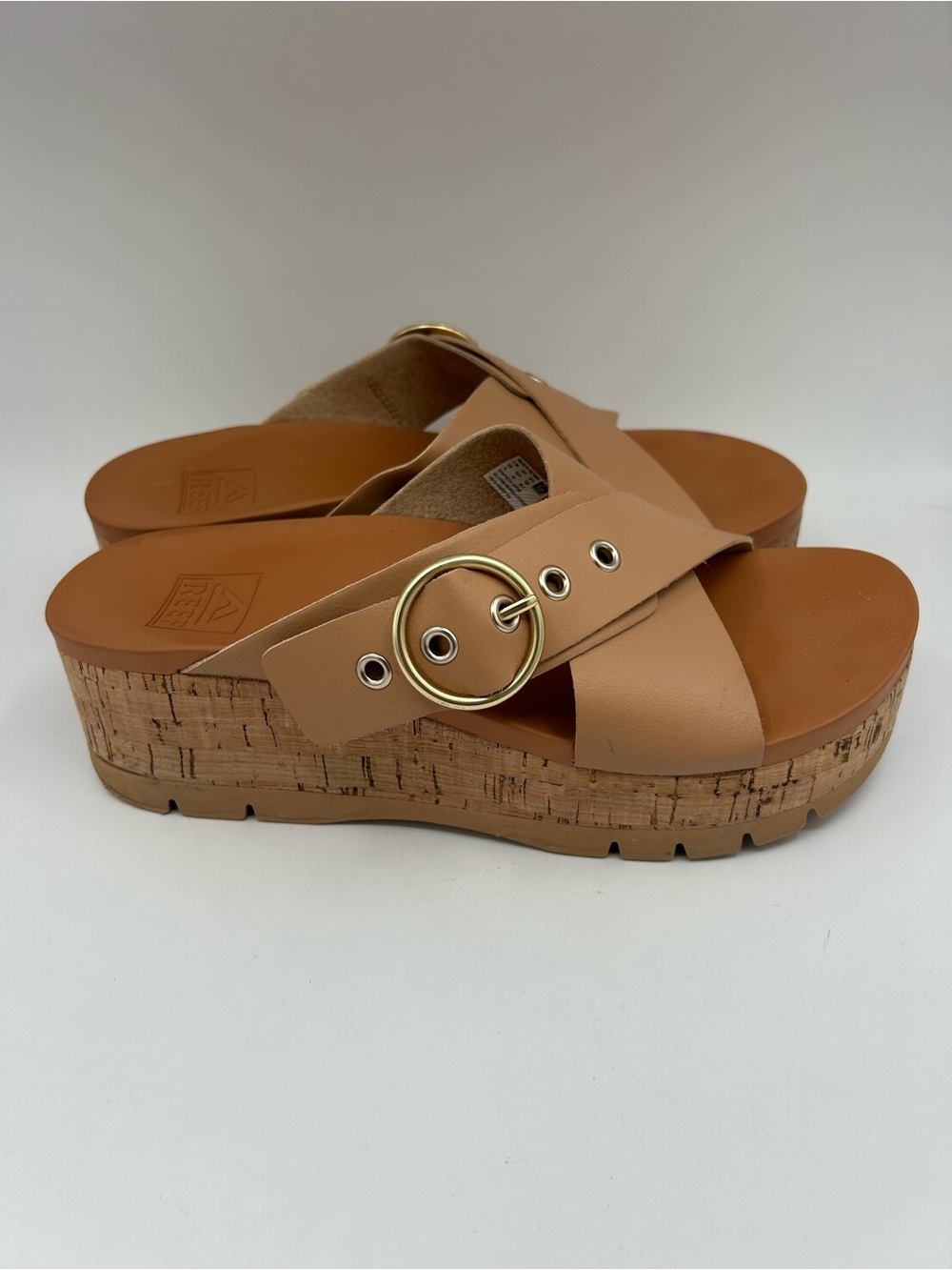 Reef Vista Higher Gia Womens Sz 9 Platform Sandals Vintage Cork Tan Wedge Shoe